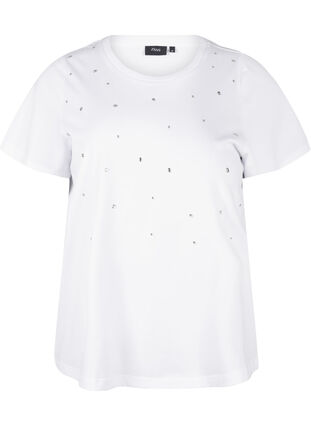 Zizzi Katoenen T-shirt met strassteentjes, Bright White, Packshot image number 0