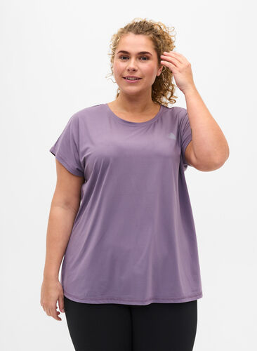 Zizzi Effen sportshirt, Purple Sage, Model image number 0