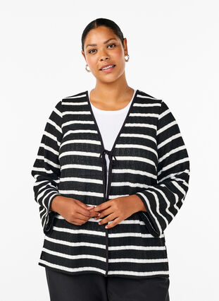 Zizzi Vest met strikken, Black White stripe, Model image number 0