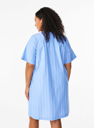 Zizzi Gestreepte jurk van biologisch katoen, Blue Stripe, Model image number 1