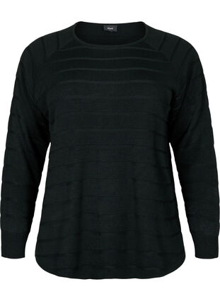 Zizzi Gebreide blouse met ton-sur-ton strepen, Black, Packshot image number 0