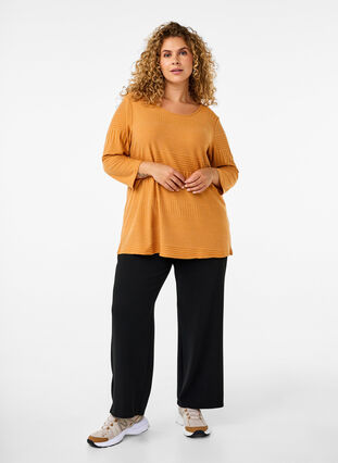 Zizzi Blouse met driekwartmouwen en een gestreept patroon, Sudan Brown Mel., Model image number 2