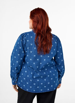 Zizzi Denim overhemd met strik, Denim Blue W. Wh.Bow, Model image number 1