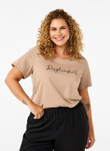 Zizzi T-shirt met motief, S. Mink w. Text, Model image number 0