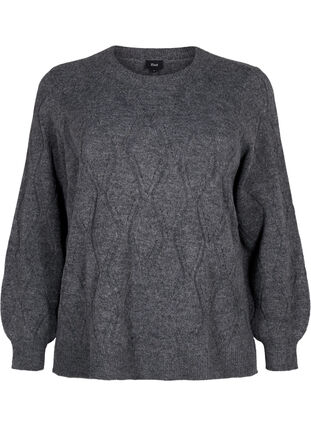 Zizzi Gebreide pullover met gaatjespatroon, Dark Grey Melange, Packshot image number 0
