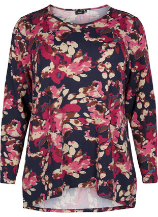 Zizzi Gebloemde blouse met lange mouwen, Ev. Blue Rose Fl.AOP, Packshot image number 0