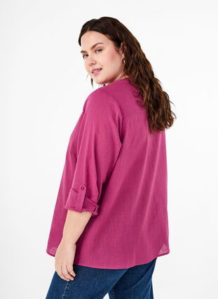 Zizzi Katoenen overhemdblouse met V-hals, Malaga, Model image number 1