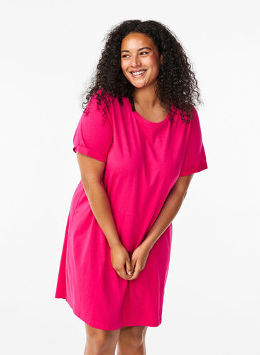 Zizzi Katoenen T-shirtjurk, Bright Rose, Model image number 0