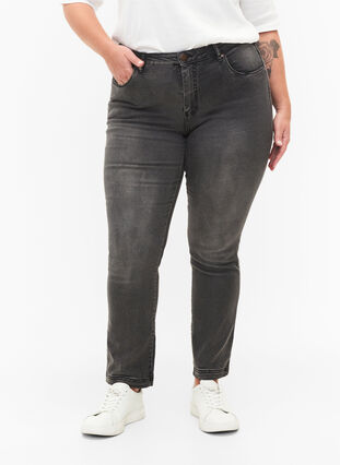 Zizzi Slim fit Emily jeans met normale taille, Dark Grey Denim, Model image number 2