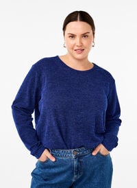 Melange Blouse met een rond halsje en lange mouw, Sodalite Blue, Model