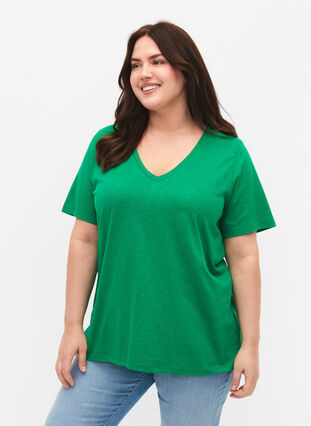 Zizzi Basic t-shirt met korte mouwen en v-hals, Jolly Green, Model image number 0