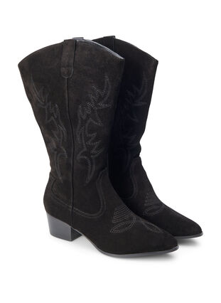 Zizzi Wide fit - Suède cowboylaarzen, Black, Packshot image number 1