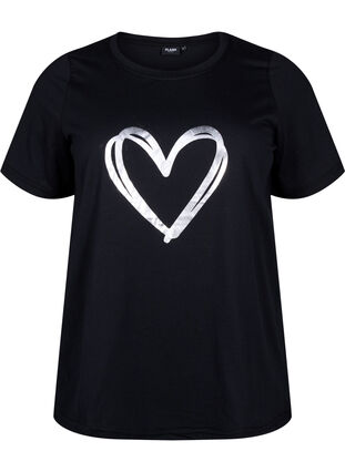 Zizzi FLASH - T-shirt met motief, Black Silver Heart, Packshot image number 0