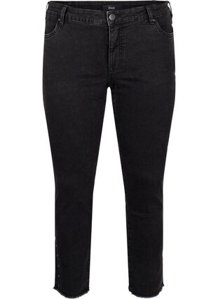 Zizzi Cropped Emily jeans met gerafelde zoom, Dark Grey Denim, Packshot image number 0