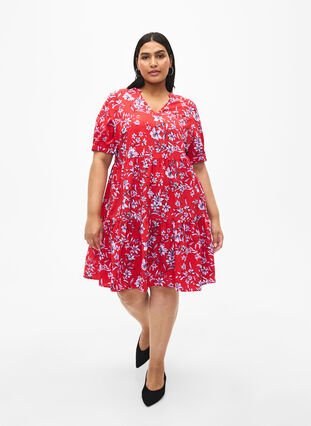 Zizzi Flash - Bedrukte A-lijn jurk, Poinsettia Flower, Model image number 2