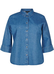 Denim shirt met strassteentjes en driekwartmouwen, Bl. Denim Rhinestone