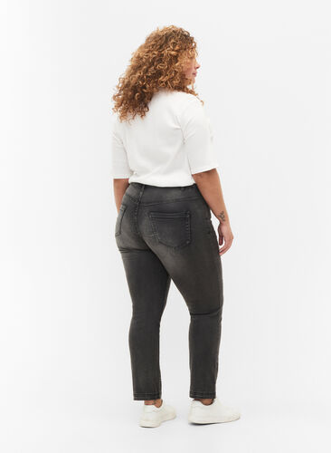 Zizzi Slim fit Emily jeans met normale taille, Dark Grey Denim, Model image number 1