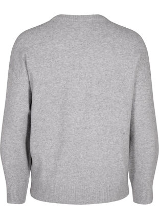 Zizzi Gebreide blouse met ronde hals en middennaad, Light Grey Melange, Packshot image number 1