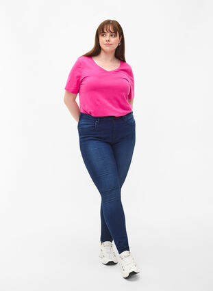 Zizzi Basic t-shirt in effen kleur met katoen, Raspberry Rose, Model image number 2