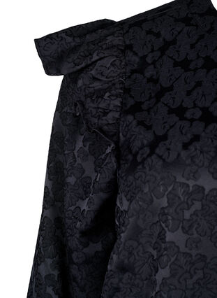 Zizzi Jacquard jurk met lange mouwen en ruches, Black, Packshot image number 3