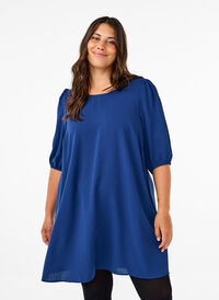 Korte jurk met strik op de rug, Estate Blue, Model