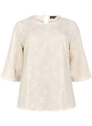 Blouse met 3/4 mouwen en 3D bloemen, Warm Off-white