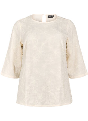 Zizzi Blouse met 3/4 mouwen en 3D bloemen, Warm Off-white, Packshot image number 0