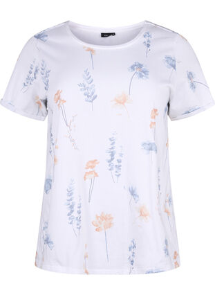 Zizzi T-shirt van biologisch katoen met bloemenprint, Bright W. AOP Flower, Packshot image number 0