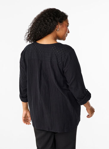 Zizzi Katoenen blouse met broderie anglaise en 3/4 mouwen, Black, Model image number 1