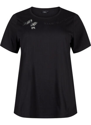 Zizzi T-shirt van biologisch katoen met strikdetail, Black, Packshot image number 0