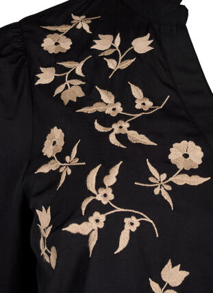 Zizzi Overhemdblouse met geborduurde bloemen en 3/4 mouwen, Black W. Beige Emb. , Packshot image number 3