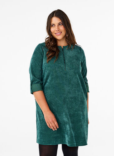 Zizzi Fluwelen jurk met ritssieraden, Posy Green, Model image number 0