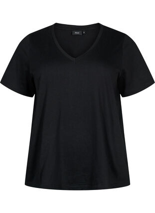 Zizzi Basic t-shirt met korte mouwen en V-hals, Black, Packshot image number 0