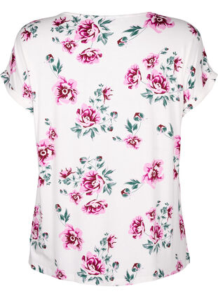Zizzi Viscose blouse met korte mouwen en bloemen, White Pink AOP, Packshot image number 1