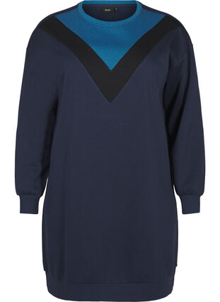 Zizzi Lang sweatshirt met colourblock, Navy B. Color Block, Packshot image number 0