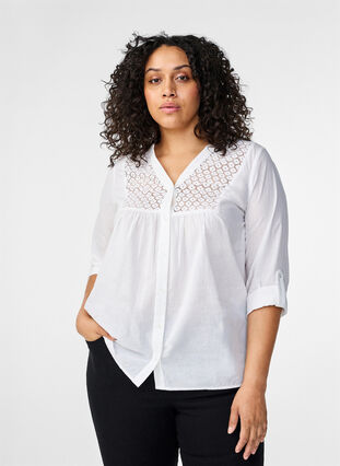 Zizzi FLASH - Shirt met gehaakt detail, Bright White, Model image number 0