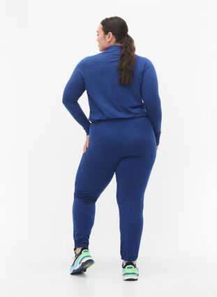 Zizzi Sport broek met zakken en trek koord, S. Blue / Black Mel., Model image number 1