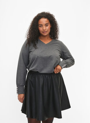 Zizzi Blouse met lange mouwen, brede manchetten en knopen, Dark Grey Melange, Model image number 0