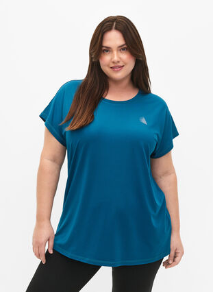 Zizzi Trainings-T-shirt met korte mouwen, Deep Lagoon, Model image number 0