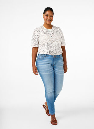 Zizzi Kanten blouse met korte mouwen, Bright White, Model image number 2