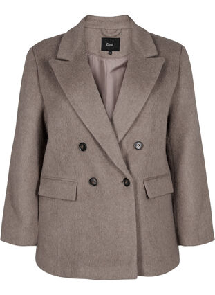 Zizzi Wollen blazer met geborstelde textuur, Desert Taupe Mel., Packshot image number 0