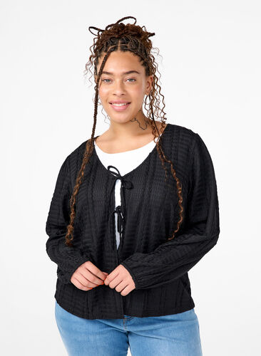 Zizzi Vest met strikjes, Black, Model image number 0