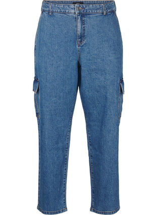 Zizzi Cargo jeans met hoge taille, Blue Denim, Packshot image number 0