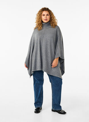 Zizzi Poncho met hoge hals, Medium Grey Melange, Model image number 2