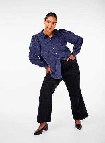 Zizzi Bootcut ribbroek met hoge taille, Black, Image image number 0