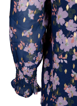 Zizzi Bloemenblouse met lange mouwen en v-hals, Blue Small Fl. AOP, Packshot image number 3