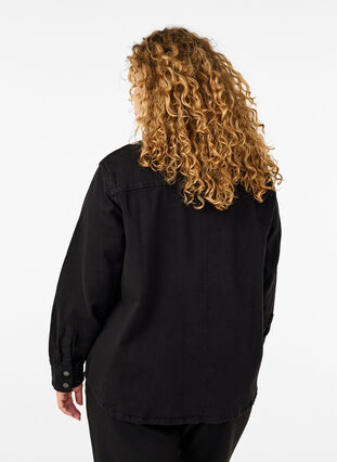 Zizzi Denim shirt met knopen en borstzakken, Black, Model image number 1