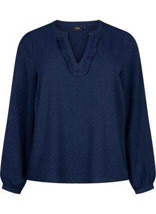 Zizzi Blouse met lange mouwen en structuur, Navy Blazer, Packshot image number 0