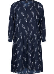 Midi jurk met lange mouwen, Navy B. Feather AOP