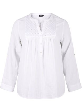 Zizzi Katoenen blouse met broderie anglaise en 3/4 mouwen, Bright White, Packshot image number 0